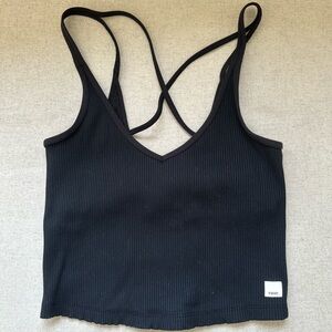 VUORI Black Ribbed Crop Tank